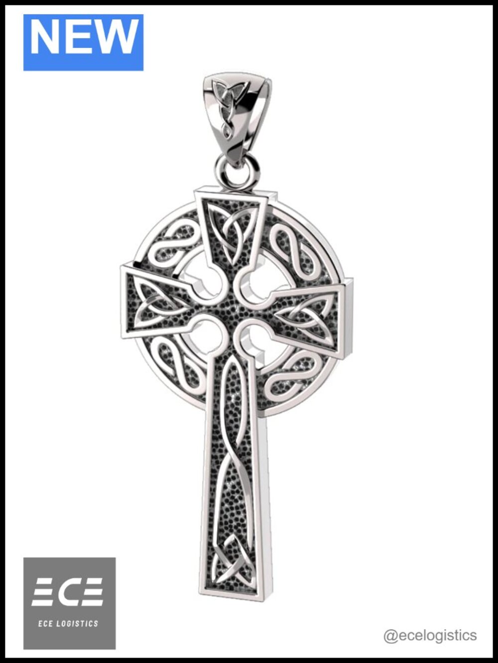 Sterling Silver Celtic Knot Cross Pendant 1.625in Antique Finish Necklace